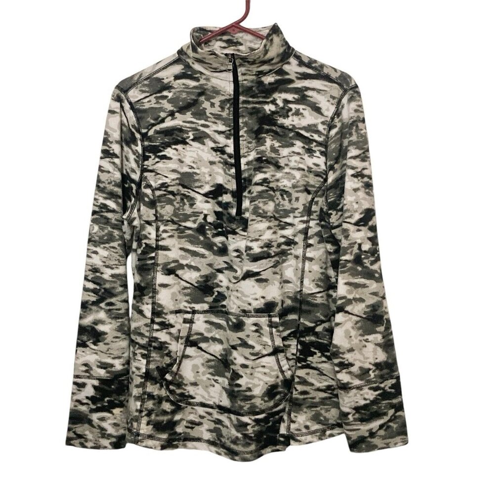 Exertek Women’s Size 1X Black Gray White Camouflage 1/4 Zip Activewear Top L/S